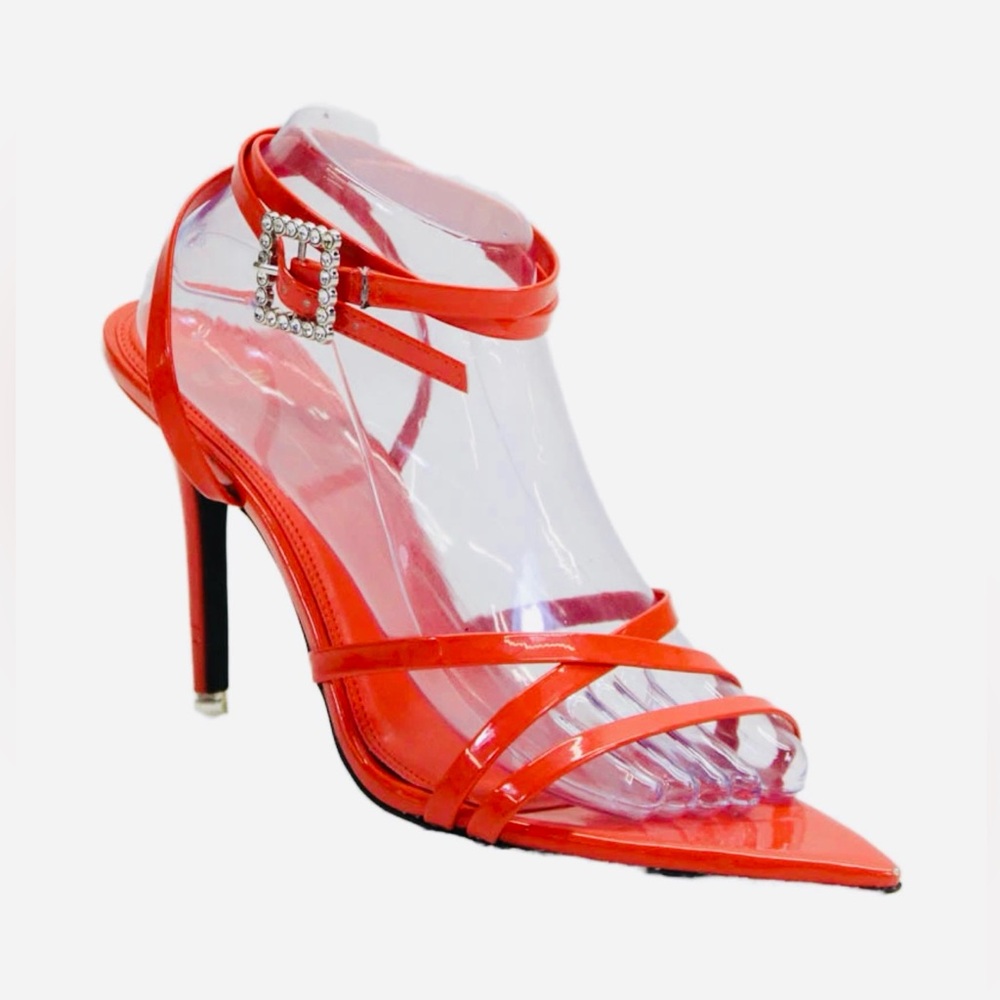 BSS Womens Orange Pointed Toe Strappy Buckled Ultra High Heels Size 11